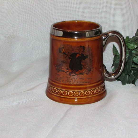 Vintage Beer Mug Lord Nelson Pottery Stein Silver Rim England Barware Pub Decor - Picture 3 of 7